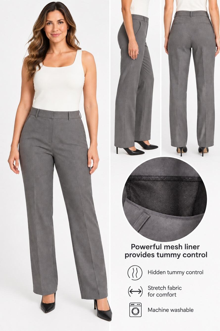 NWT Counterparts Size 14 Gray Tummy Control Straight Leg Dress Pants Office Work